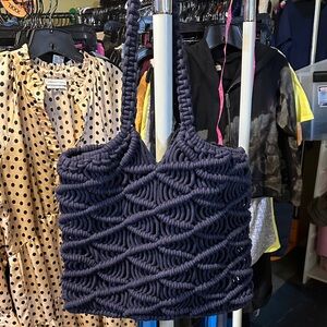 C & C California Stylish Navy Blue Knitted Tote Bag